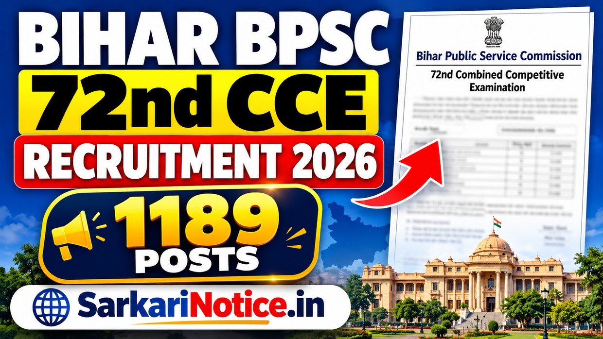 BPSC 72nd CCE Recruitment 2026 - 1189 posts