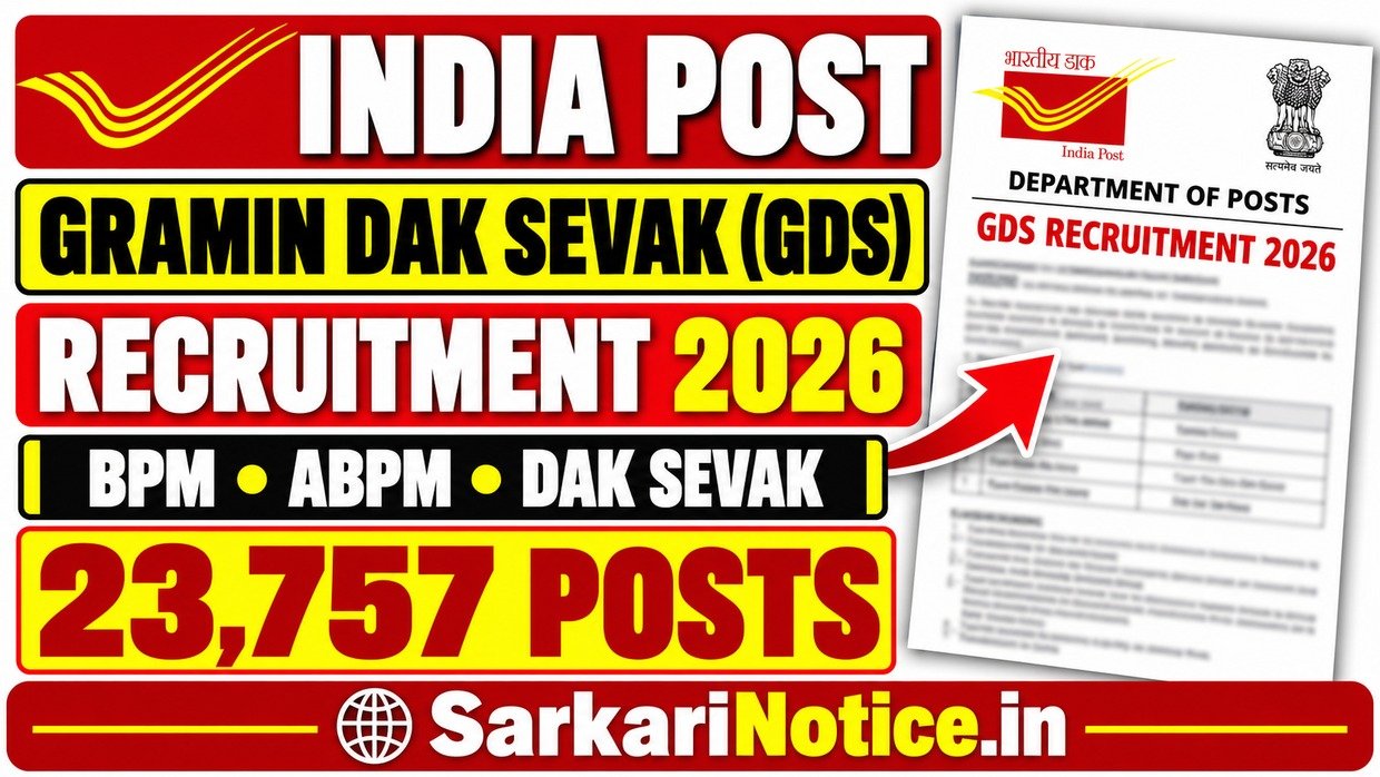 India Post Gramin Dak Sevak GDS Recruitment 2026 - 23,757 BPM ABPM and Dak Sevak Posts - SarkariNotice