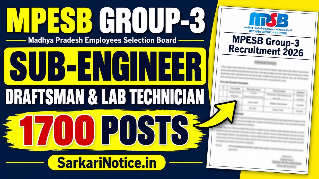 MPESB Group-3 Sub-Engineer Draftsman and Lab Technician Recruitment 2026, 1700 Posts
