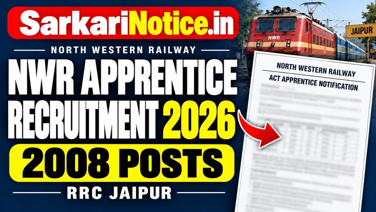 NWR Apprentice Recruitment 2026 - 2008 Posts - SarkariNotice.in
