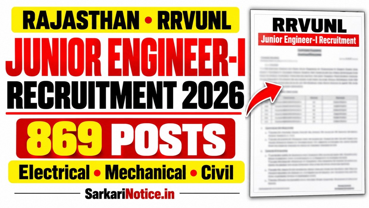 Rajasthan RRVUNL Junior Engineer-I Recruitment 2026 - 869 Posts | SarkariNotice.in
