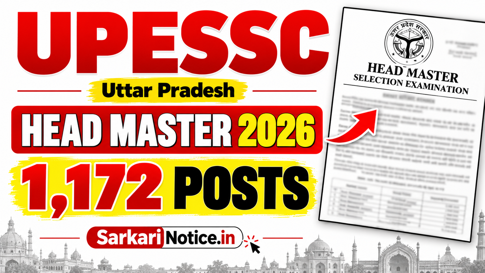 Uttar Pradesh UPESSC Head Master Recruitment 2026 - 1172 Posts