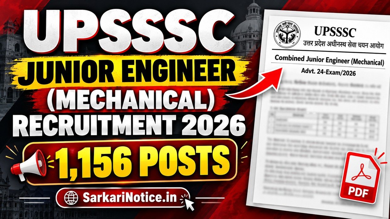UPSSSC Junior Engineer Mechanical Recruitment 2026 – 1156 posts